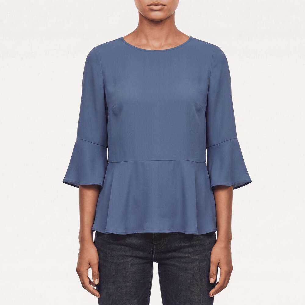 Ann Taylor Womens blue Bell Sleeve Peplum Blouse Small